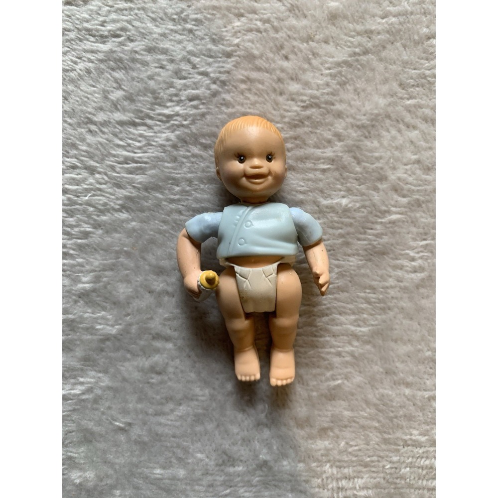 Fisher Price Loving Family Dollhouse Baby Boy Twin Doll Blue Bottle Diaper 1998